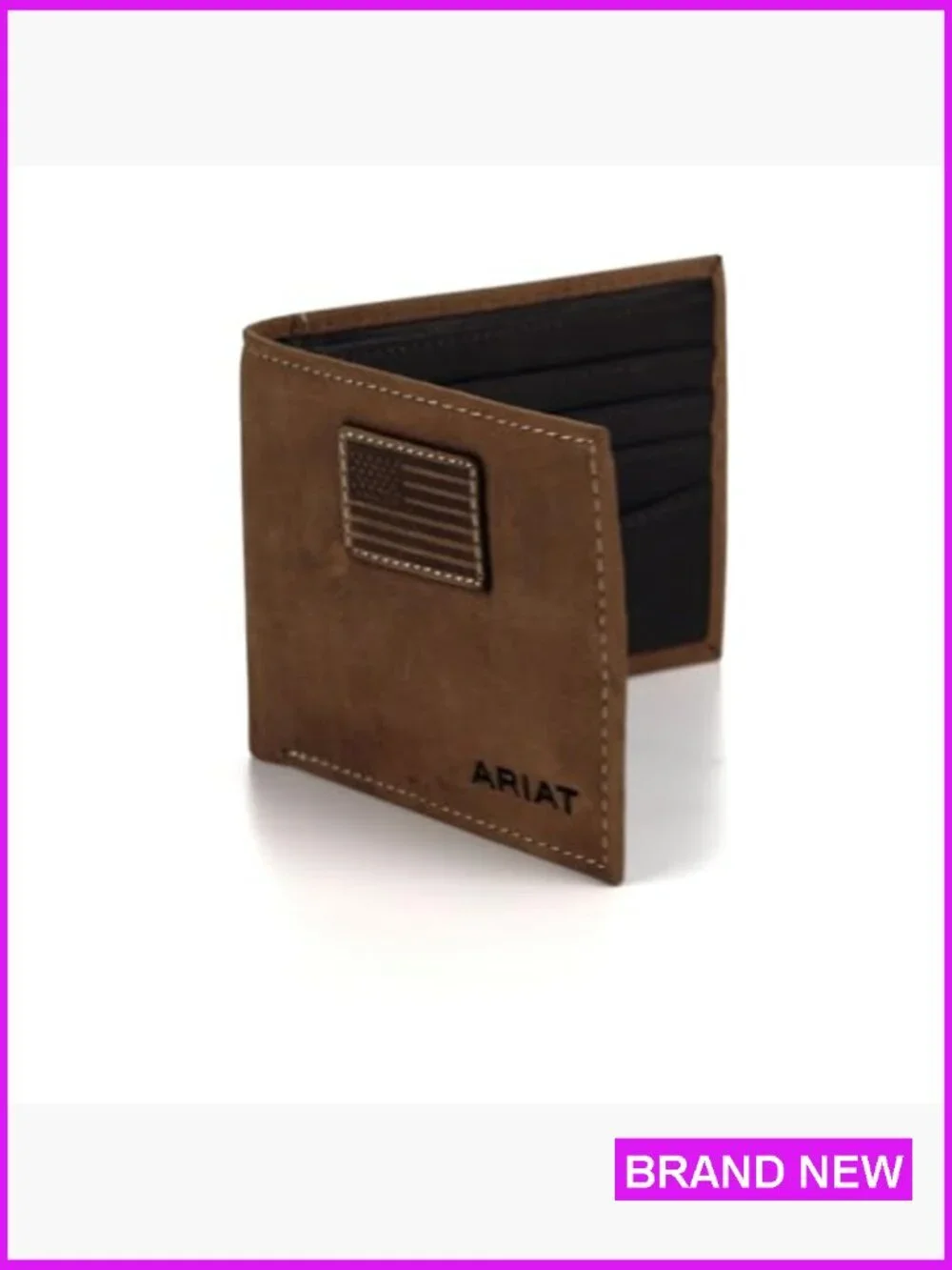 Genuine Leather Bifold Wallet Western Style Patriotic Patch Classic Mens
